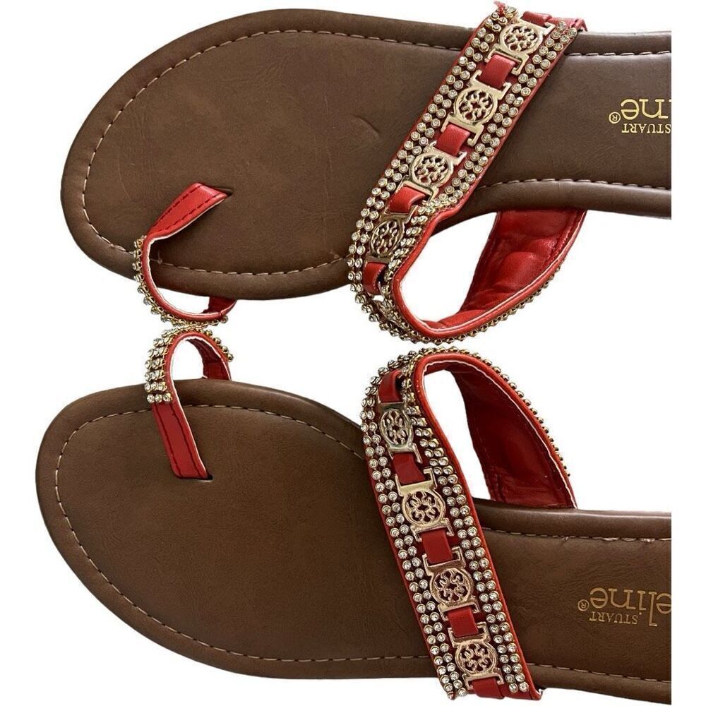 Brand New Womens Stuart Madeline Rhinestone& Gold Hardware Toe Sandals - Sz 10 - Picture 5 of 5